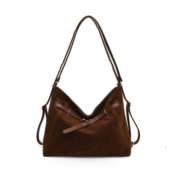 Handbags - 8032 Suede Tote Bag Hobo Handbags, Vintage Slouchy Backpack Large Crossbody